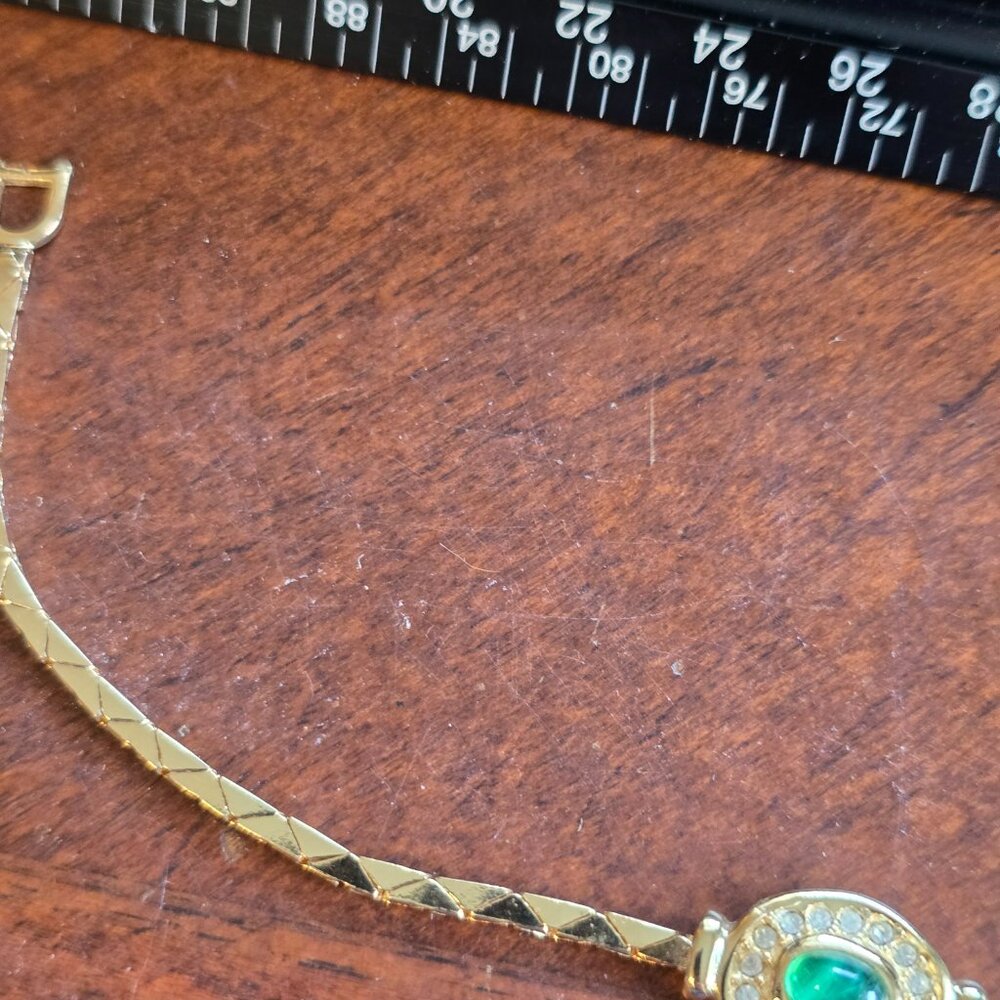 Christian Dior Bracelet Green Cabochon Crystal Gold Plated SIGNED VINTAGE Pretty - Picture 15 of 16